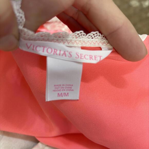 Victoria’s Secret coral pink satin gown with shimmery white lace sz medium - Picture 5 of 7